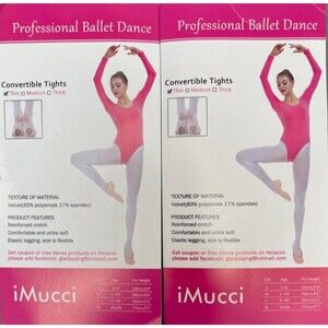 2 Pair Professional Dance Convertible Tights IMUCCI Thin Beige Socks M 5-10Y